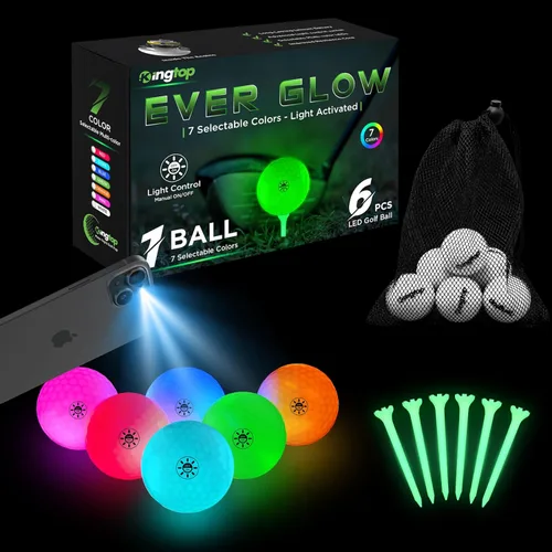 Vista 10 de KINGTOP Upgraded Glow in The Dark Golf Balls - Super Bright Light Up LED Golf Ball - with Glow Golf Tees and Storage Bag - Fun Night Golfing Gift