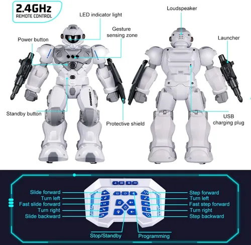 Vista 5 de SONOMO Juguetes para niños varones de 6 a 9 años, regalos de robot RC para niños, robot inteligente programable (blanco)