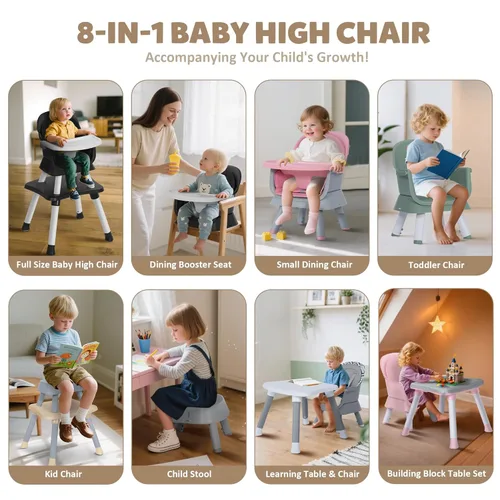 Vista 2 de TODEFULL Silla Alta para Bebé, Sillas Altas Convertibles 8 en 1 para Bebés y Niños, Asiento Elevador para Comer/Mesa de Bloques de Construcción