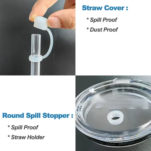 Vista 5 de LUOLAO Tapón de silicona para derrames compatible con vaso de paja YETI, accesorios para vasos que incluyen 2 tapas de cubierta de pajilla, 2