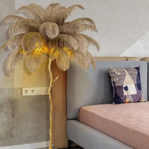 Vista 3 de Lámpara de Pie Natural de Pluma de Avestruz, Lámpara de Pie LED Moderna Regulable, Lámpara de Rincón Romántica de Princesa para Dormitorio de Blanco