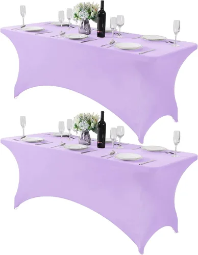 Vista 56 de Paquete de 2 manteles de elastano para mesa de 4, 6 o 9 pies, mantel elástico universal ajustable para fiestas, banquetes, bodas y eventos