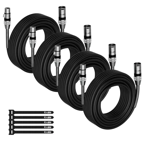 Vista 12 de Paquete de 2 cables de iluminación de escenario DMX de 4 pies, cable XLR macho a hembra de 3 pines, compatible con conexión de audio de micrófono