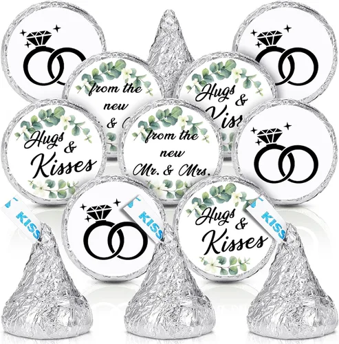 Vista 13 de Laumoi 1000 piezas de calcomanías de abrazos y besos de los nuevos Sr. y Sra. para bodas, etiquetas adhesivas de gotas de chocolate de 1.9 cm