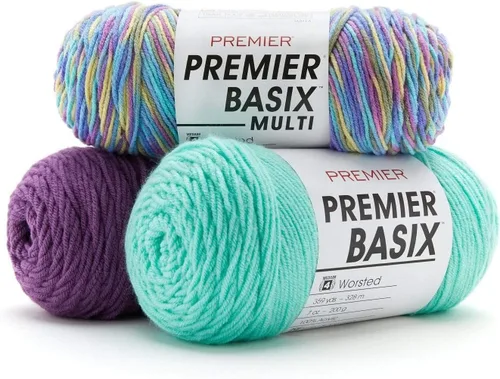 Vista 3 de Premier Yarns Basix, hilo de estambre sólido, hecho de acrílico, hilo ideal para ganchillo y tejer, 359 yardas, color pulido