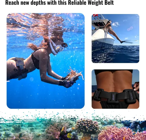 Vista 2 de Cinturón de peso de buceo de silicona negra de 50 pulgadas (4.2 ft) con hebilla de rodillo de acero inoxidable 316