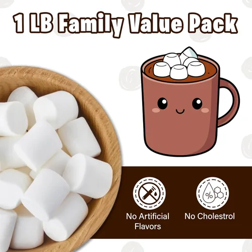 Vista 3 de Malvaviscos blancos grandes de 1 libra, hechos con vainilla natural, sin sabores artificiales, perfectos para S'mores, hornear y chocolate caliente