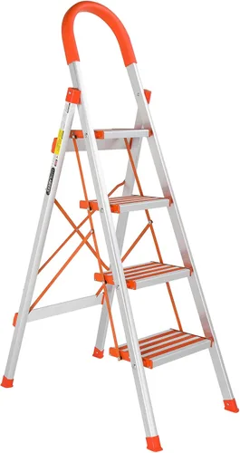 Vista 10 de LUISLADDERS Escalera de 2 escalones de aluminio. Taburete plegable ligero y portátil para el hogar y la cocina, escalera resistente de 500 libras