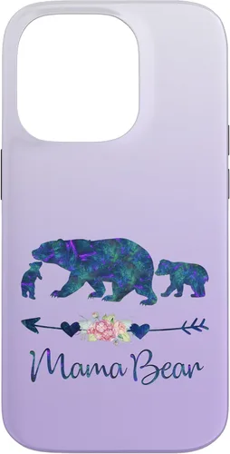 Vista 17 de Teal Blue Purple Floral Mama Bear and Two Cubs Silver Purple Case for iPhone 16