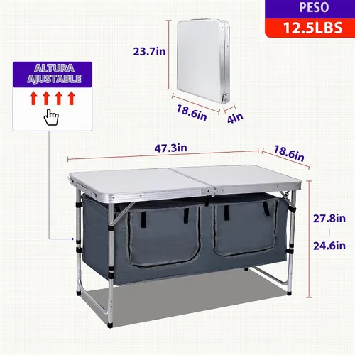 Vista 3 de Nice C Mesa de almacenamiento para camping, mesa plegable de altura