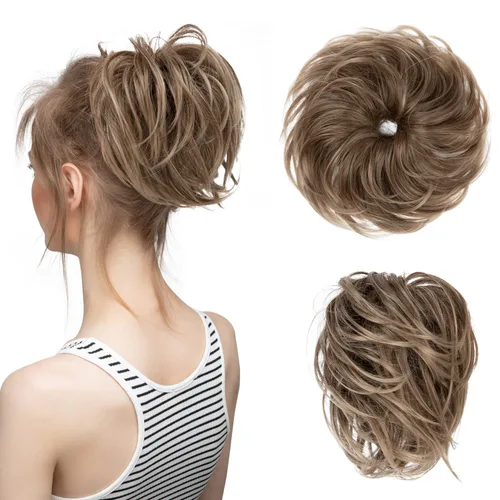 Vista 16 de CJL HAIR Extensiones de cabello rizado con cola de caballo, cabello sintético con coleta recta, coleteros para mujer, rubio ceniza/rubio playa