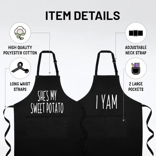 Vista 5 de Funny Couple Aprons Gift Ideas For Her Him Wedding, Engagement, Bridal, Birthday Kitchen Cooking Set