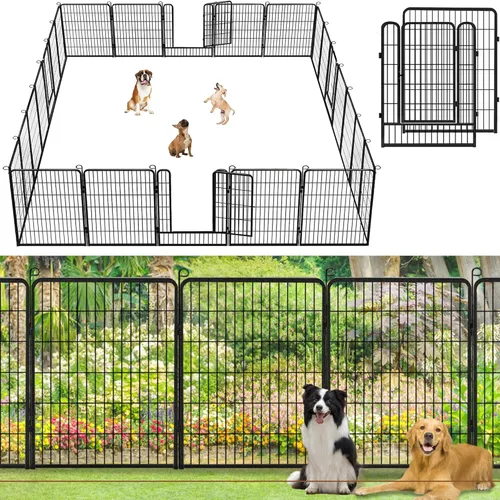 Vista 17 de Valla de jardín con puerta, 22 pies de largo x 32 pulgadas de alto, valla de jardín para patio, 10 paneles para perros sin excavar al aire libre