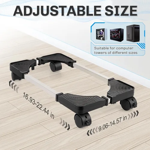 Vista 2 de Liitrton Soporte de CPU móvil Soporte de torre ajustable para computadora con 4 ruedas giratorias que se adapta a la mayoría de PC (negro)