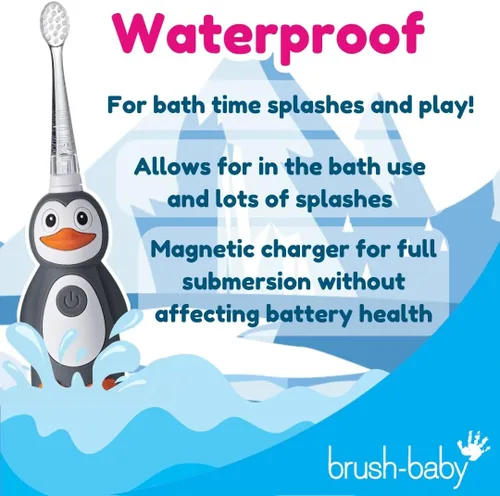 Vista 8 de brush-baby WildOnes - Cepillo de dientes eléctrico recargable para niños, 1 mango, 3 cabezales de cepillo, cable de carga USB, para edades de 0 a 10