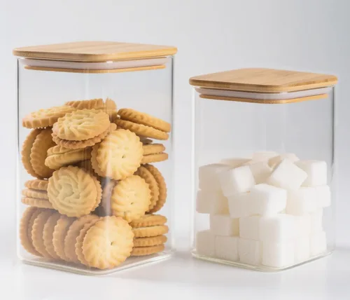 Vista 12 de Tarros de almacenamiento de alimentos de vidrio de 33+17 oz con tapas herméticas, tarro de vidrio transparente con tapa de bambú, recipiente