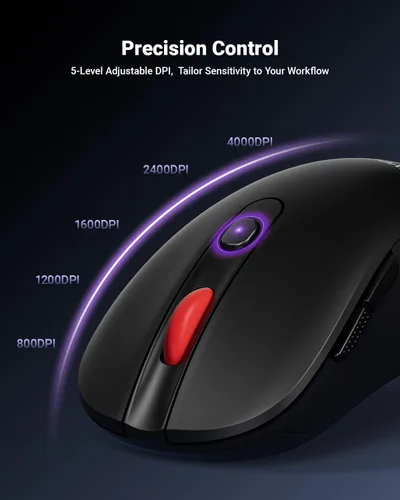 Vista 3 de Mouse inalámbrico USB para computadora portátil, Mac, mouse inalámbrico de 2.4 GHz con 6 botones, 5 niveles ajustables 4000 DPI, mouse óptico