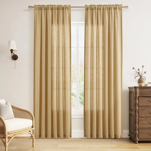 Vista 20 de Guken Cortinas de lino verde aguamarina de 84 pulgadas de largo, juego de 2 paneles semitransparentes con bolsillo para barra para comedor