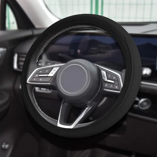 Vista 27 de Funda de Volante de Cuero Suave con Brillos, 15 Pulgadas, con Diamantes de Imitación Coloridos, Protector de Volante Elástico Automático