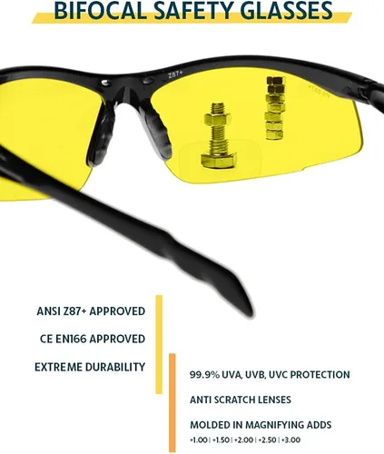 Vista 2 de Gafas de seguridad bifocales SB-9000 con lentes amarillas (amarillo, 1, dioptrías)