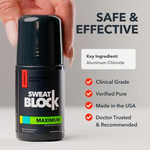 Vista 6 de SweatBlock Antitranspirante enrollable de máxima resistencia para hombres y mujeres, fórmula de hiperhidrosis y control de olores de 1.2 onzas