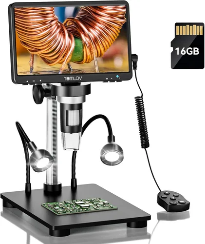 TOMLOV Microscopio Digital DM9B de 7": Microscopio Lupa para Monedas 1080P 1200X, Microscopios de Soldadura LCD con Enfoque Ultra-Preciso de 12MP