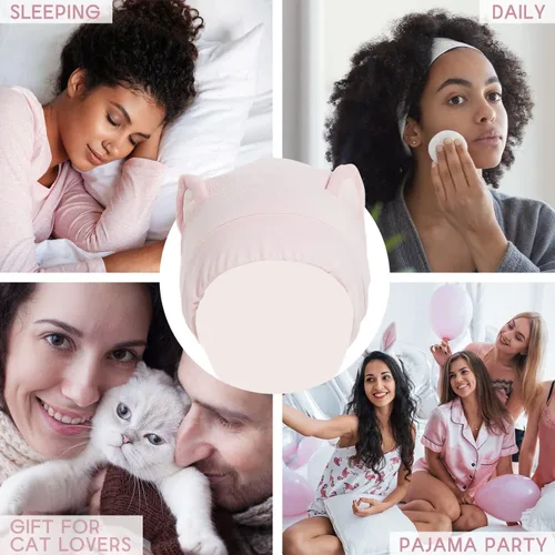 Vista 6 de Hat Hut Gorro de satén de seda para el cabello, gorro de dormir para cabello rizado, gorro ajustable con forro de seda con orejas