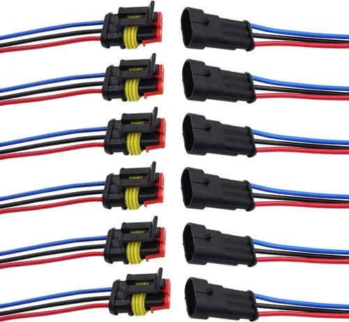 mxuteuk Paquete de 6 conectores eléctricos impermeables de 3 pines para automóvil, adaptador macho hembra de 16 AWG con arnés de cableado de 3.9 in,