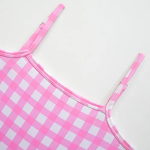 Vista 4 de HZZNOBL Vestido a cuadros rosa para niñas, disfraces de cosplay con accesorios de 4 a 14 años