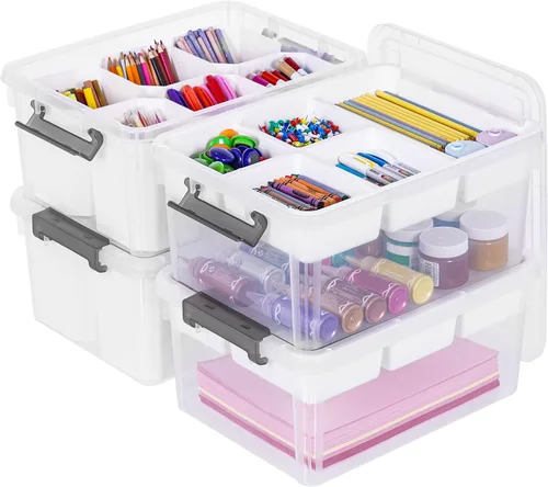 Vista 14 de Citylife - Contenedores de almacenamiento de plástico transparente de 17 cuartos de galón con bandeja extraíble, caja de cierre apilable con asa