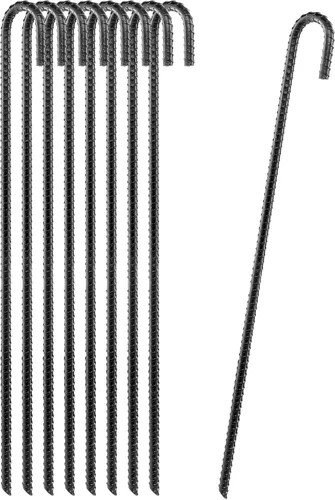 Juego de 8 estacas de refuerzo de 24 pulgadas, anclajes de suelo resistentes con gancho en J, soporte de planta de acero curvado con extremo de