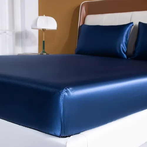 Vista 5 de CZRFXY Satin Sheets Queen Size Bed, 4 Pieces Blue Silky Satin Sheet, Silky Soft Satin Microfiber Bed Set with 2 Pillowcases, 1 Deep Pocket Fitted