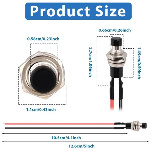 Vista 2 de 12 piezas Mini interruptor momentáneo pequeño normalmente abierto momentáneo botón micro pulsador interruptores 12V precableado 0.276 in 3A 220V