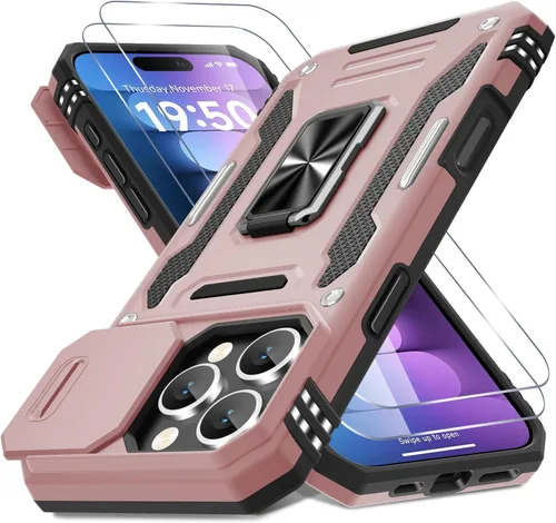 Vista 34 de DEERLAMN Funda para iPhone Xs Max con funda deslizante para cámara + protector de pantalla, soporte giratorio de anillo de grado militar a prueba