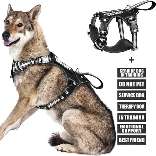 Vista 21 de Arnés para perro de servicio WINSEE sin tirones con 7 parches para perros, arnés reflectante para mascotas con asa acolchada y duradera