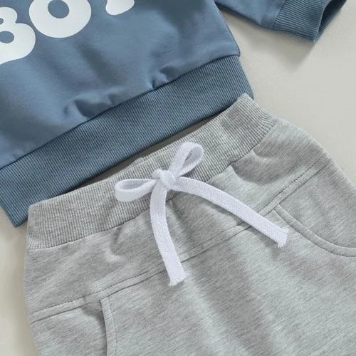 Vista 7 de Conjunto de sudadera con letras y pantalones deportivos para bebé recién nacido, para otoño e invierno