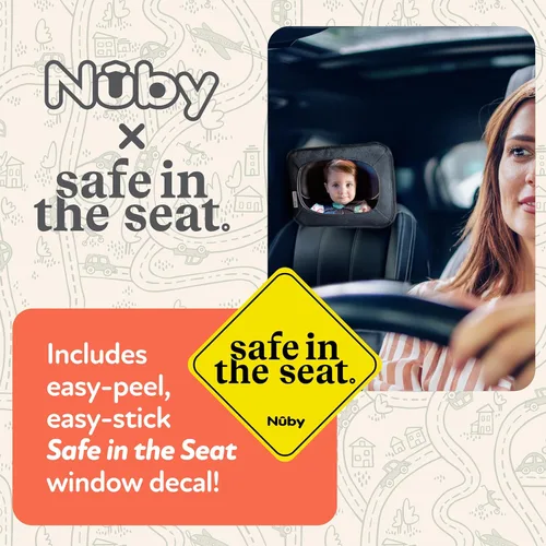 Vista 7 de Nuby Espejo de bebé seguro en el asiento trasero del asiento trasero - Espejo de coche resistente a roturas con correa de anclaje - Se adapta a