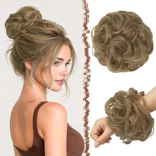 Vista 37 de FESHFEN Pieza de Cabello Grande de Moño Desordenado de Fibra Sintética Negro Azabache, 1.94 oz