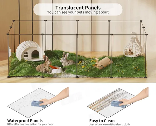 Vista 3 de Corralito para mascotas, corralito transparente para animales pequeños, cerca de patio para cachorros, conejos, cobayas, hurones, ratones
