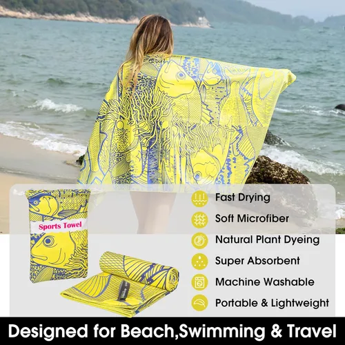 Vista 78 de 4Monster Toalla de playa de microfibra de secado rápido, toalla de viaje ligera súper absorbente para nadadores, toalla de camping sin arena