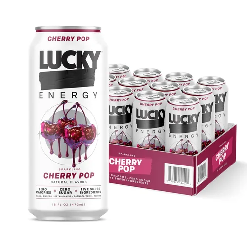 Vista 18 de Lucky Energy Bebidas energéticas sin azúcar, latas de 16 onzas líquidas (paquete de 12) bebida energética saludable. Baya Bodacious con maca