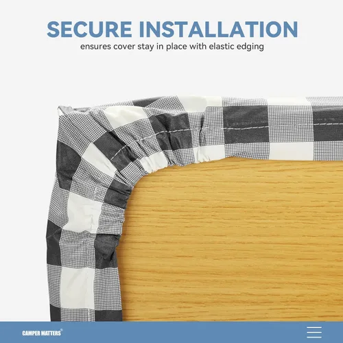 Vista 8 de Funda para Mesa de Picnic y Fundas para Bancos, Mantel Ajustado con Borde Elástico, Resistente al Agua y Aceite, para Exteriores, Jardín, Camping