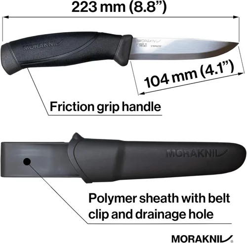 Vista 5 de Cuchillo de hoja fija de acero inoxidable Morakniv, para uso en exteriores, 4.1 pulgadas