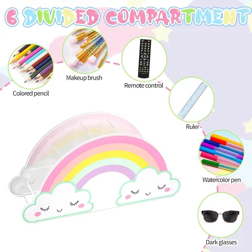 Vista 6 de COMNICO Soporte para lápices para escritorio, soporte acrílico para lápices, arco iris, mesa de escritorio, organizador de escritorio, caja