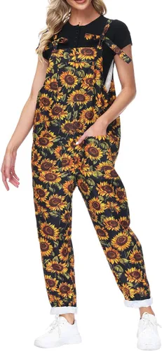 Vista 3 de hathne Overoles casuales con estampado floral para mujer, overol con peto harén