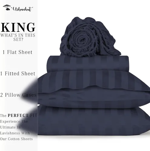 Vista 214 de URBANHUT Juego de sábanas de algodón egipcio de 1000 hilos tamaño completo, 4 piezas, suaves y transpirables, sábanas de hotel de lujo que se