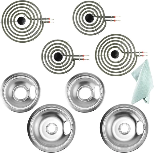 W10196405 W10196406 W10196406 bandejas de goteo cromadas MP22YA Juego de elementos de quemador eléctrico (2 MP15YA y 2 MP21YA) y toalla extra -