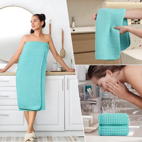 Vista 5 de POLYTE Juego de toallas de baño de gran tamaño de microfibra de secado rápido de 430 GSM, sin pelusas, 6 piezas (tejido de gofre)