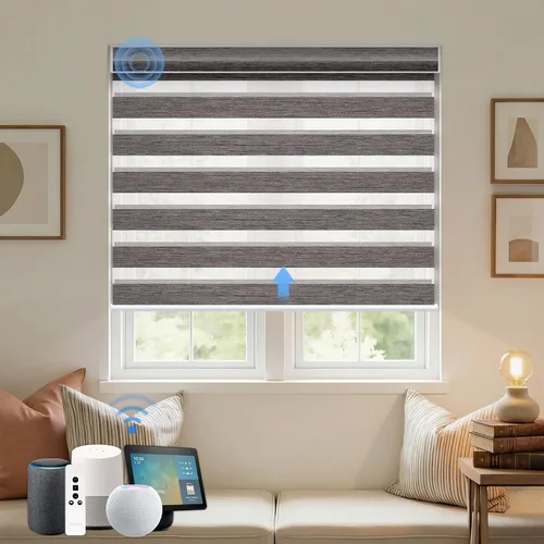 Vista 27 de Persianas motorizadas cebra, persianas opacas automáticas del 85 % para ventanas de interior, funcionan con HomeKit, Alexa, Google Home, persianas