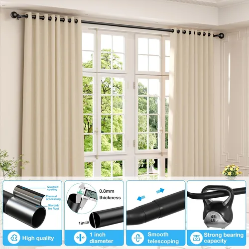 Vista 5 de AIZESI Barras de cortinas envolventes de 48 a 86 pulgadas, barra de ventana ajustable para opacidad, barras de cortina decorativas negras, bloqueo
